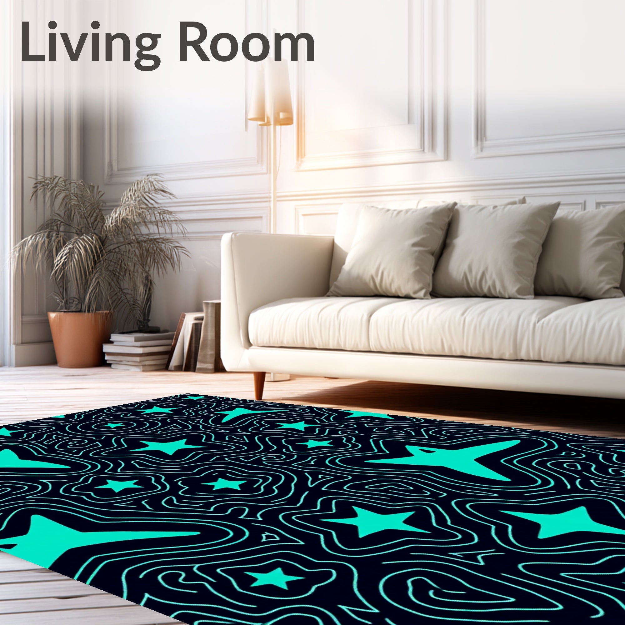 Bright Teal Star Swirls Rug