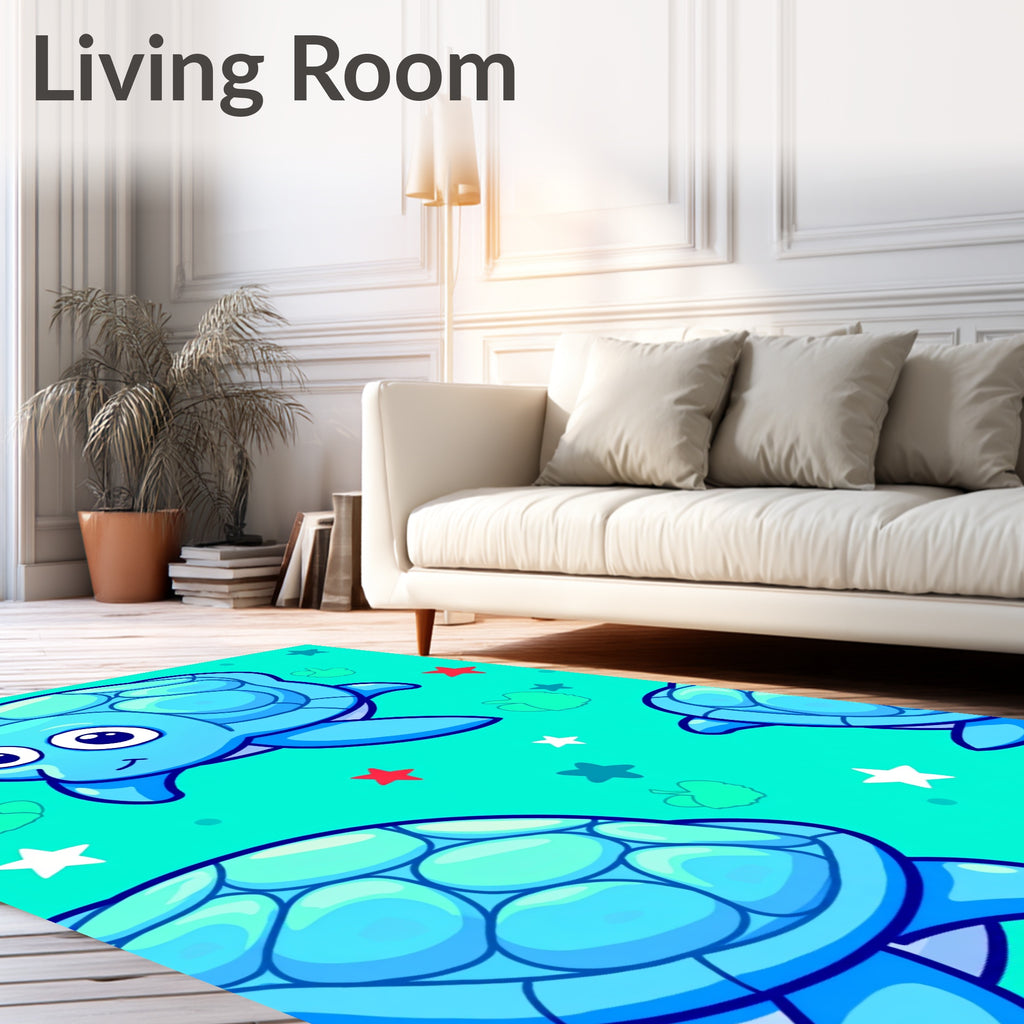 Cute Blue Turtle Undersea Adventure Rug