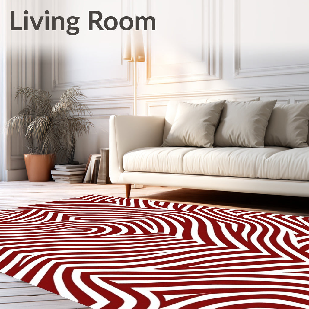 Deep Red White Interlocking Curves Rug