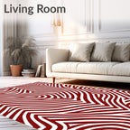 Deep Red White Interlocking Curves Rug