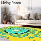 Vibrant Yellow Teal Floral Medallion Rug