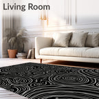Abstract Black White Organic Swirl Rug