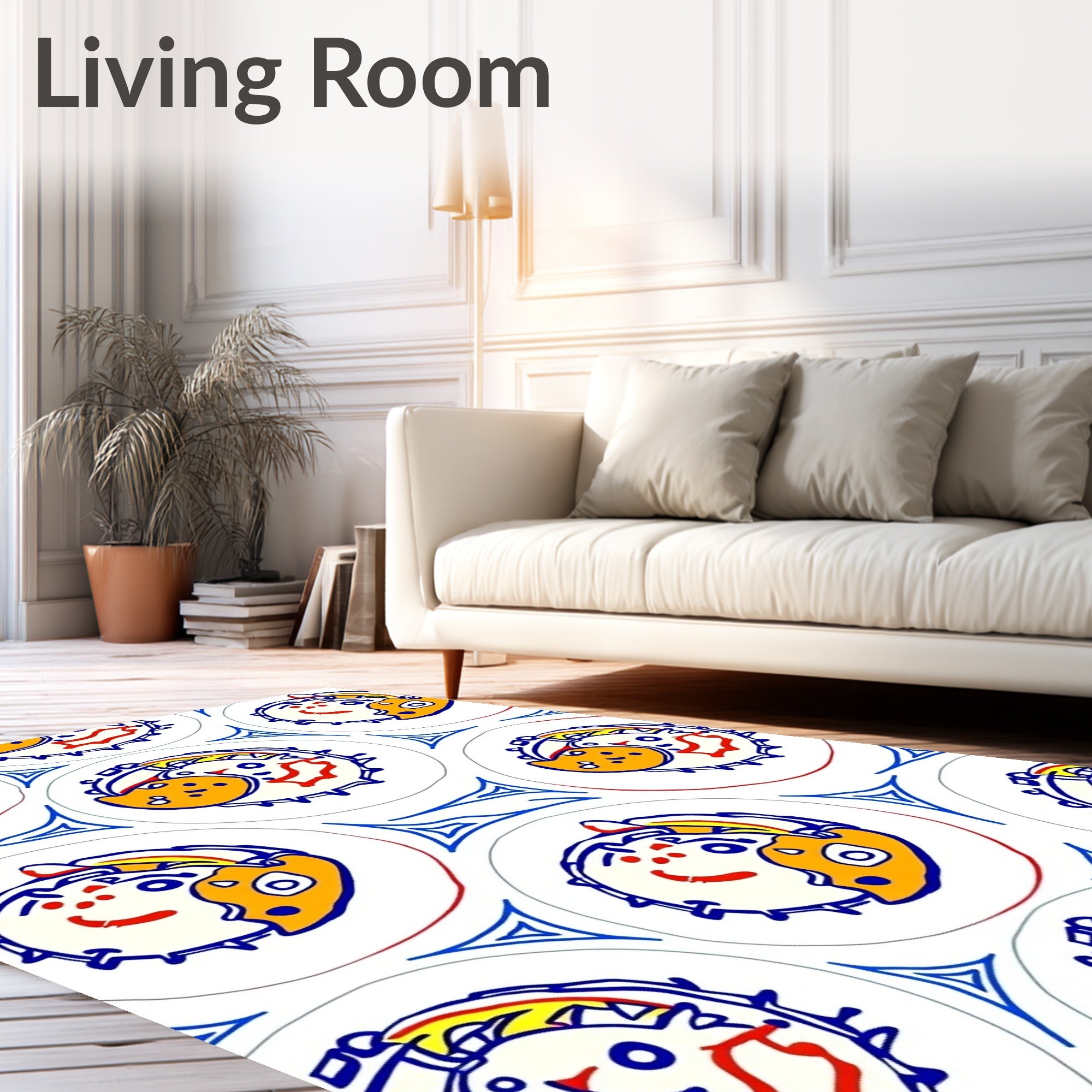 Whimsical Yellow Dog Face Circles Rug