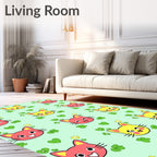 Happy Pink Yellow Cat Hearts Clover Rug