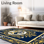 Ornate Navy Blue Raccoon Frame Rug