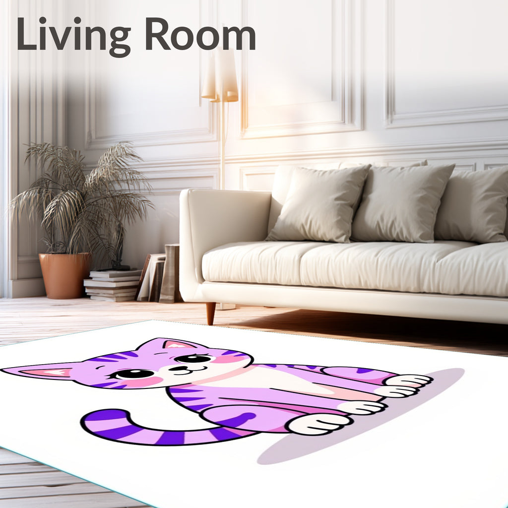 Cute Purple Striped Cat Illustration Rug