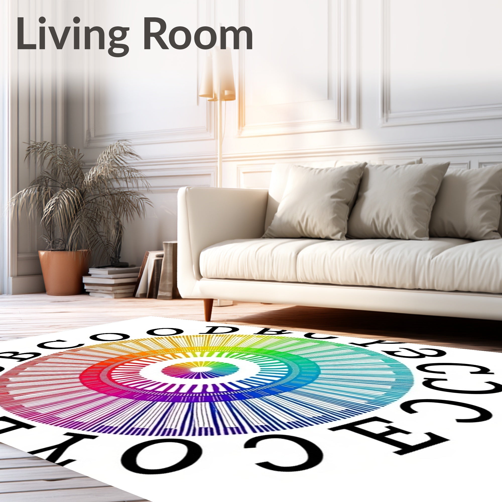 Rainbow Alphabet Sunburst Rug