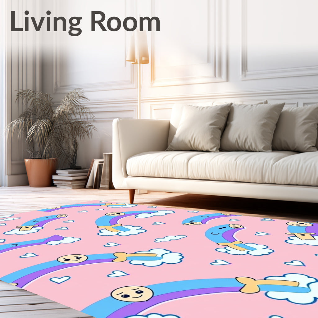 Playful Pink Rainbow Cloud Hearts Rug