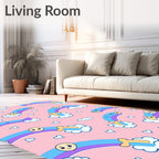 Playful Pink Rainbow Cloud Hearts Rug