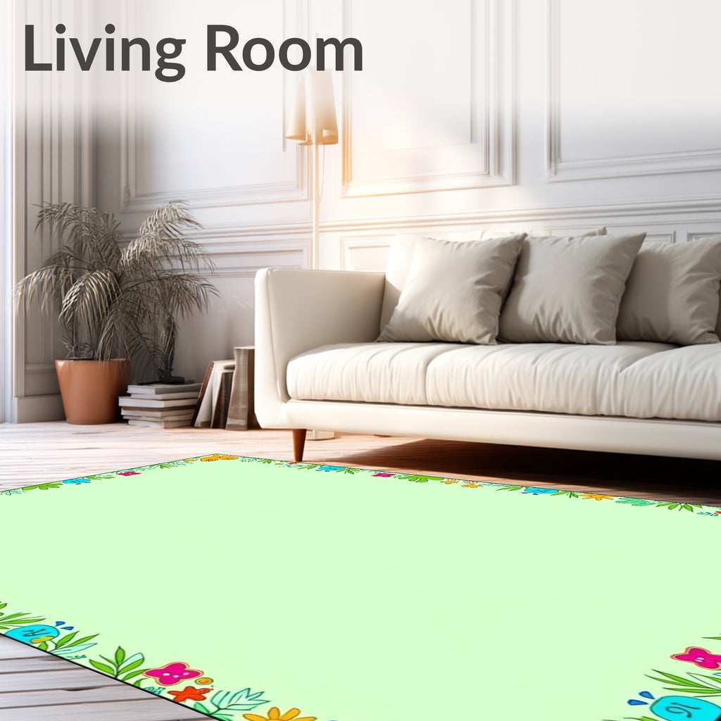 Whimsical Tropical Border with Animals Rug