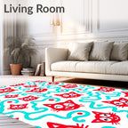 Whimsical Red Cat Turquoise Swirls Rug