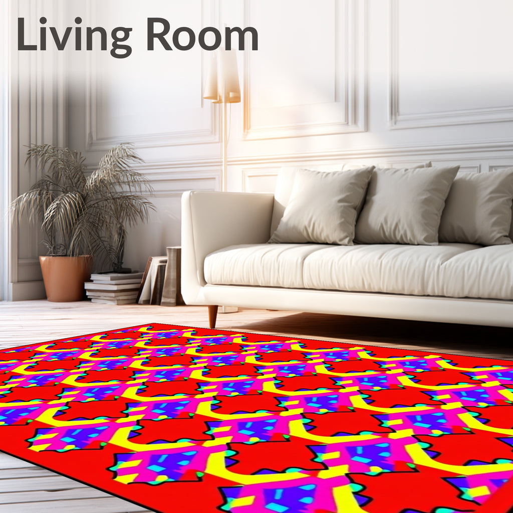 Vibrant Geometric Diamond Red Yellow Rug