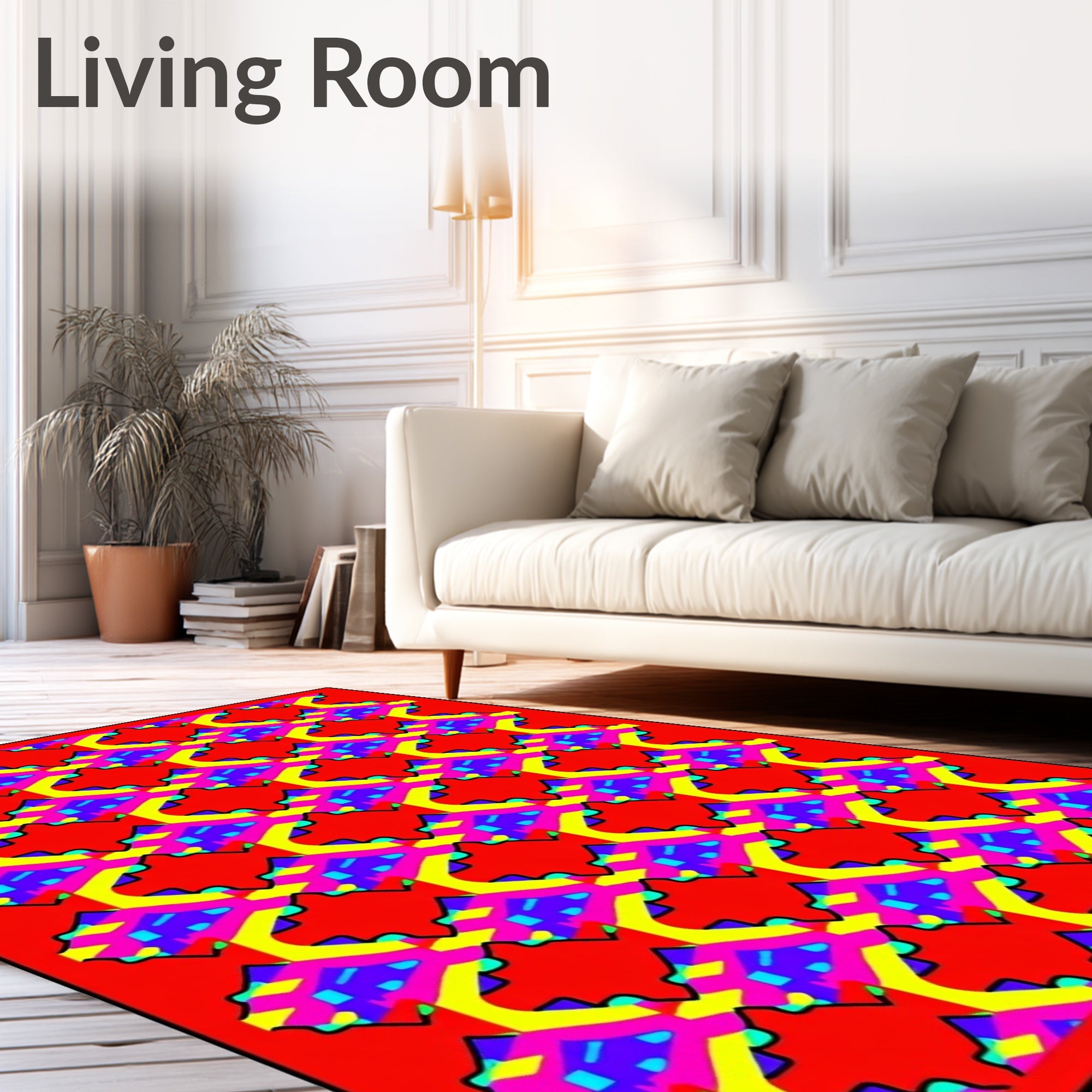 Vibrant Geometric Diamond Red Yellow Rug