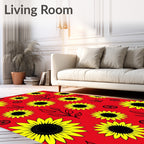 Vibrant Yellow Sunflower Garden Red Rug