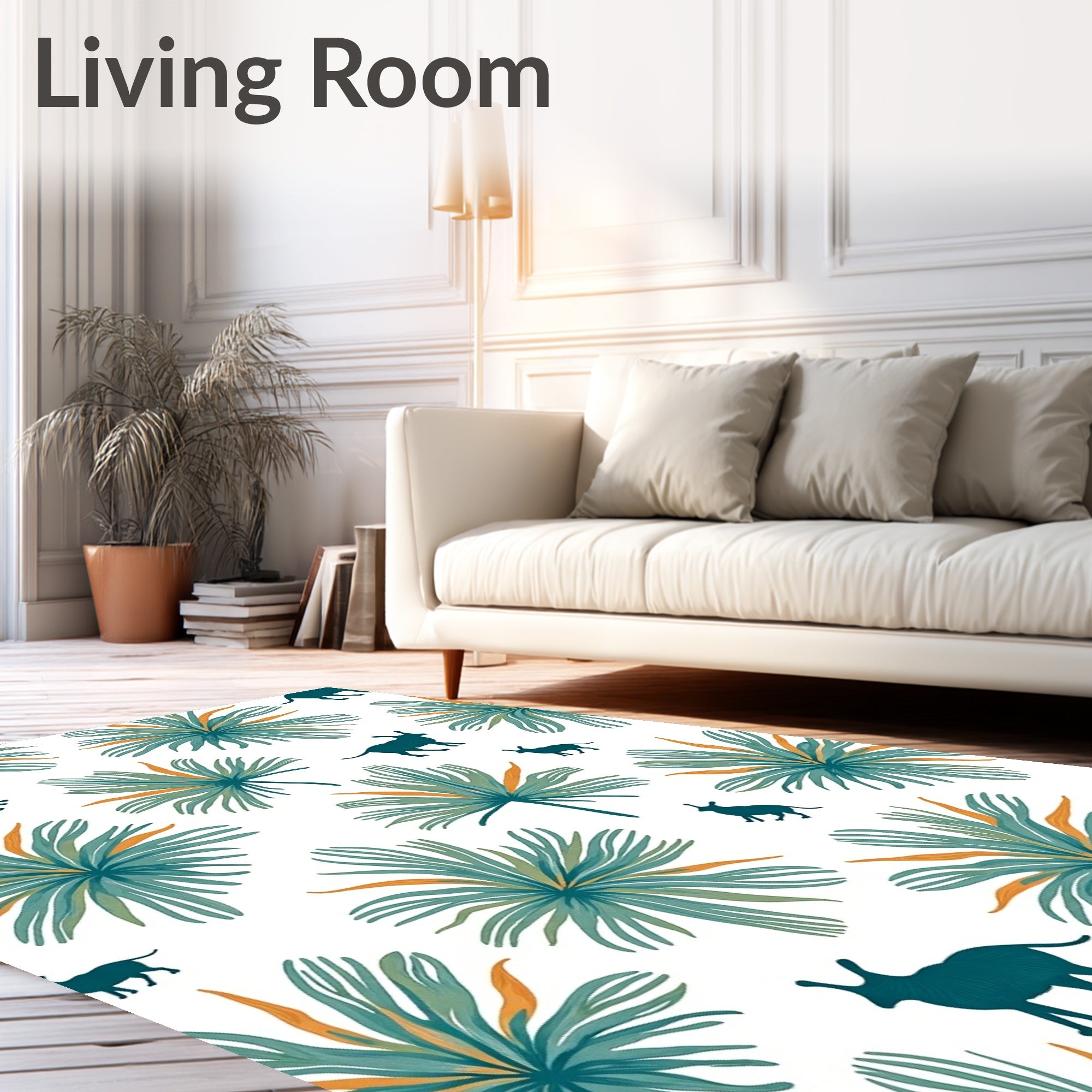 Teal Palm Frond Silhouette Animal Rug