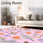 Sweet Forest Creatures Whimsical Bear Owl Fox Rug