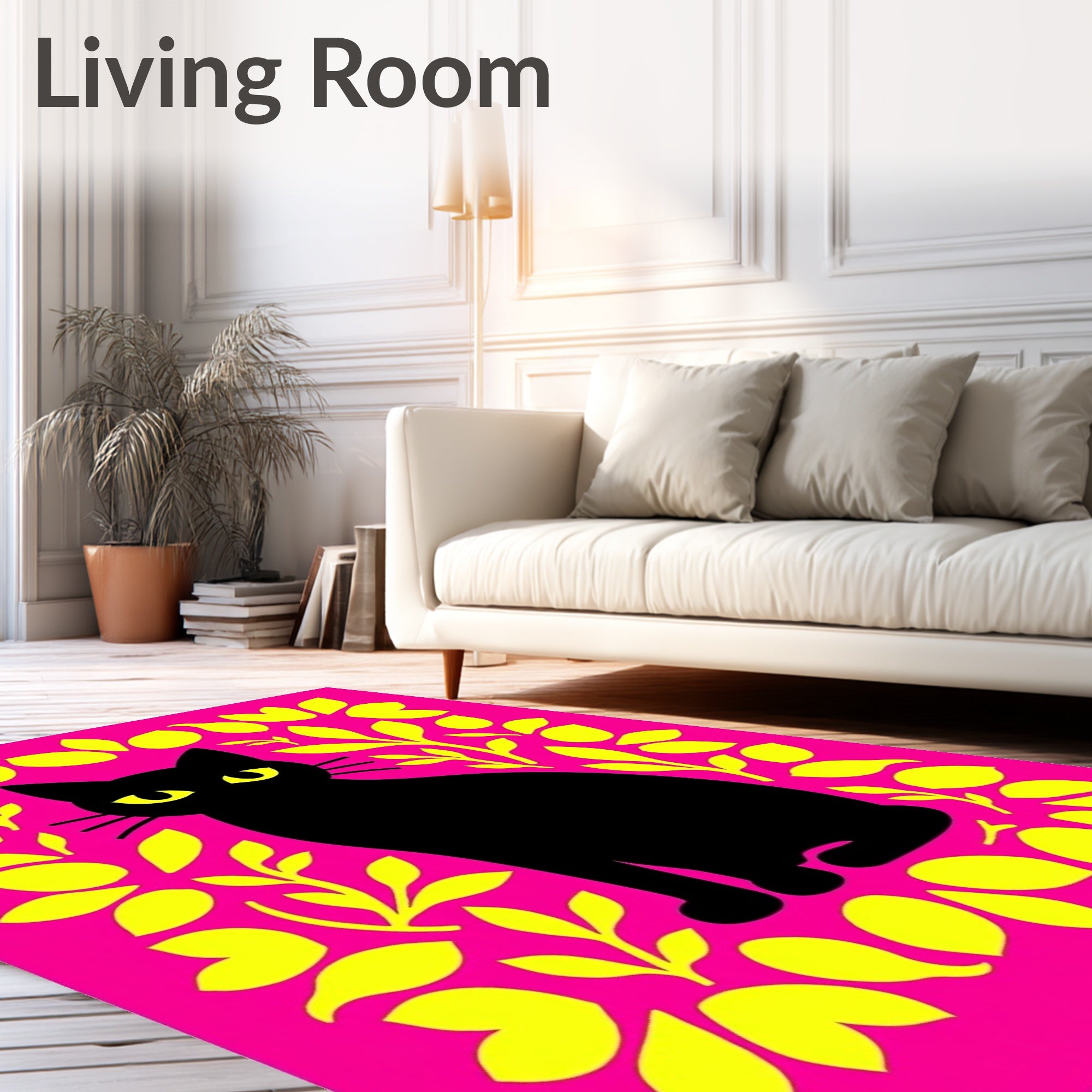Black Cat Bright Floral Border Rug