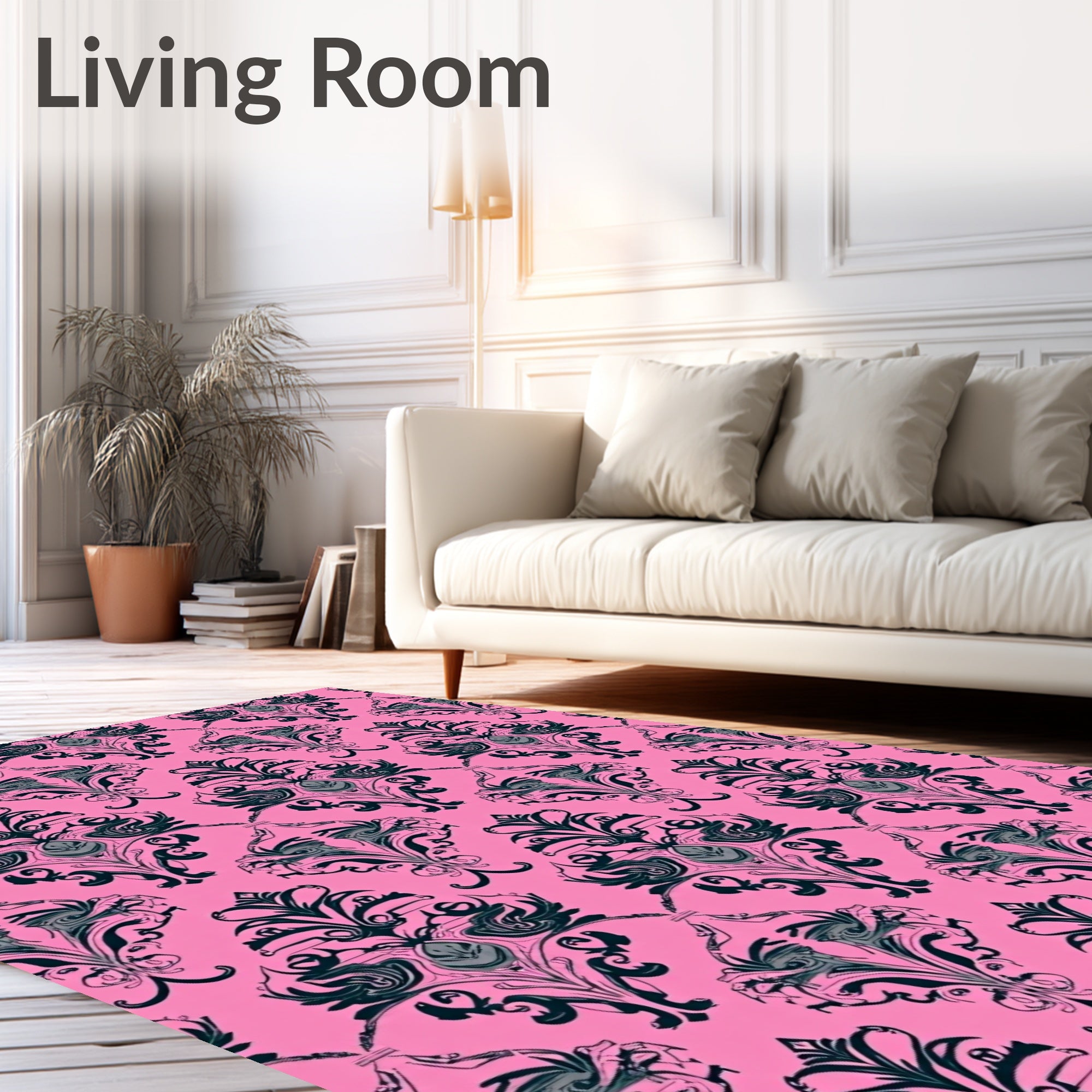Hot Pink Baroque Floral Medallion Rug
