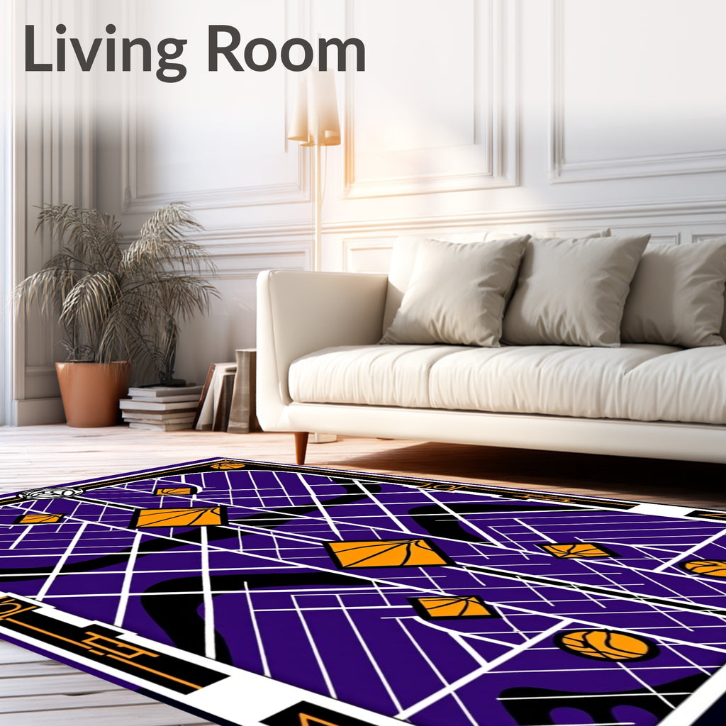 Art Deco Basketball Purple Orange Geometric Rug