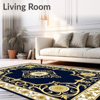Regal Navy Gold Gilded Floral Medallion Rug