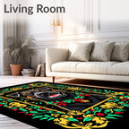 Joyful Black Dog Floral Wreath Accent Rug