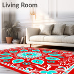 Crimson Teal Floral Mandala Rug