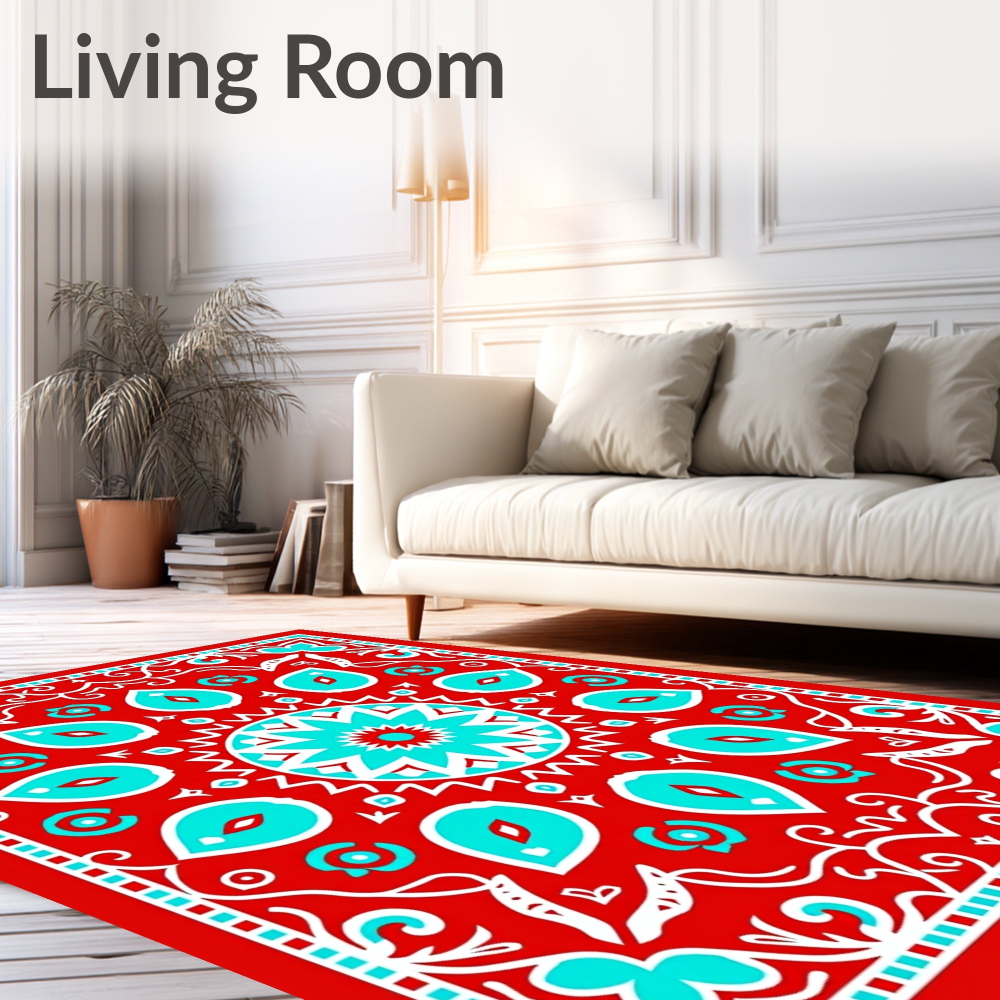 Crimson Teal Floral Mandala Rug