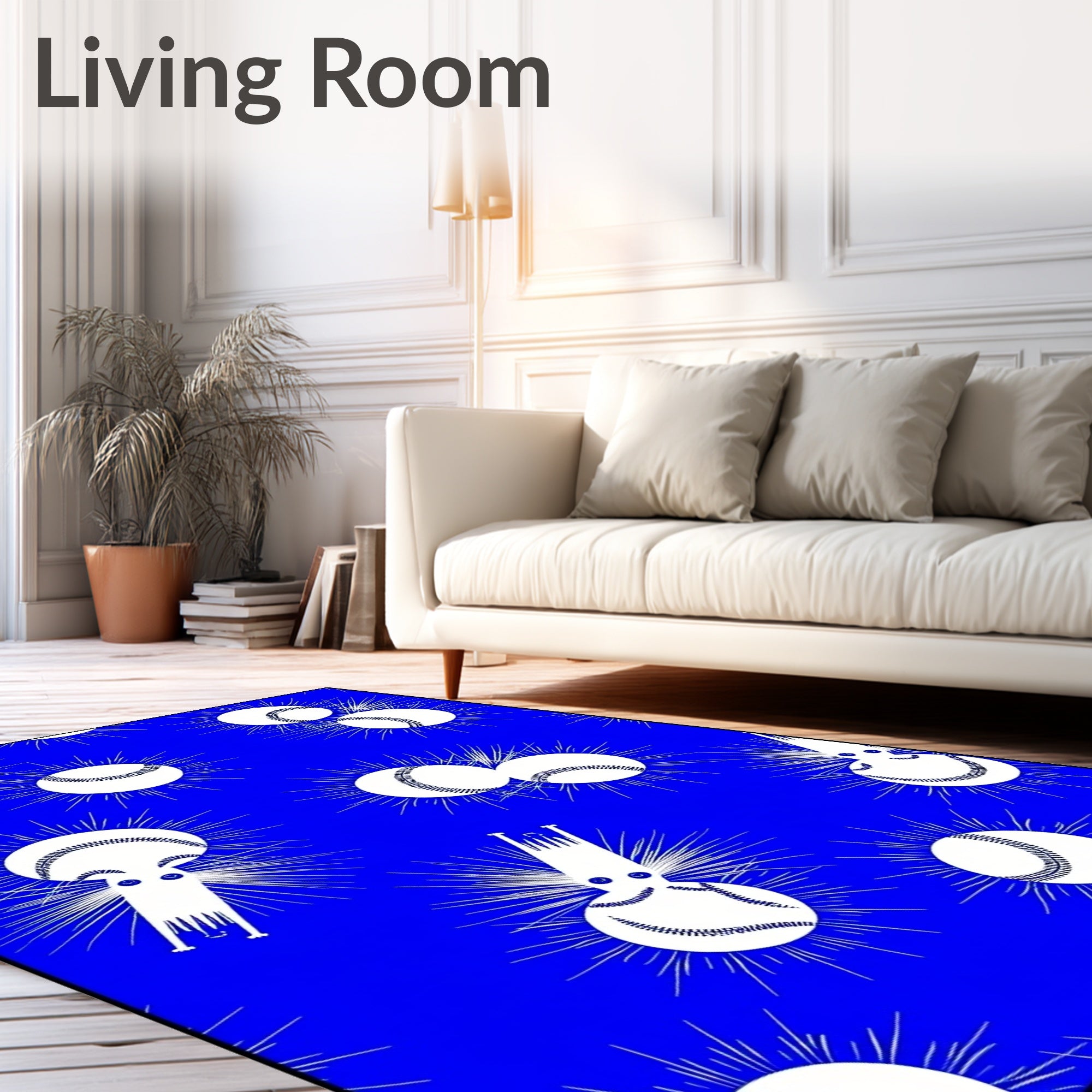 Whimsical Baseball Creatures Exploding Blue Rug