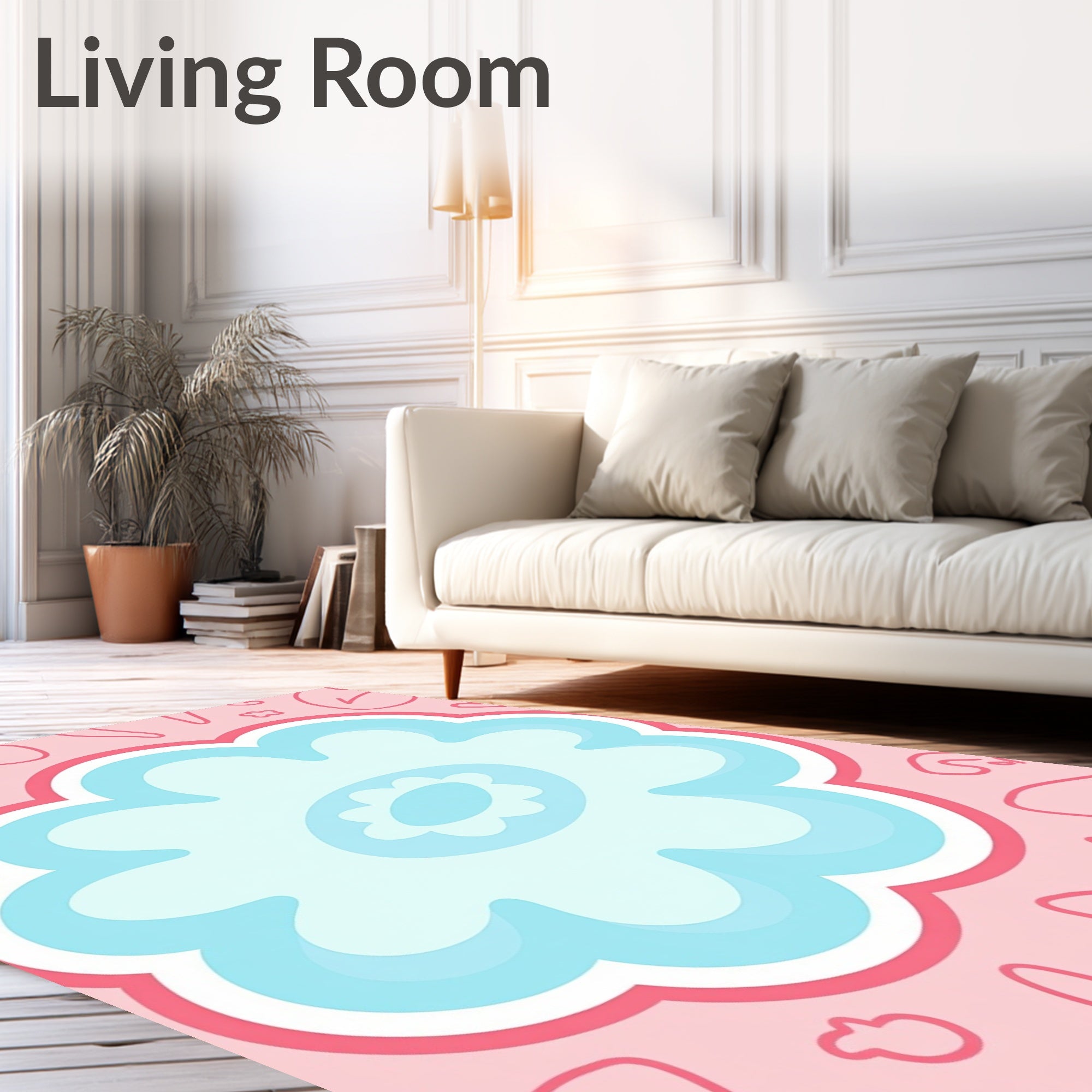 Soft Pink Blue Abstract BlossomRug Rug