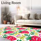 Whimsical Red Strawberry Floral Burst Rug