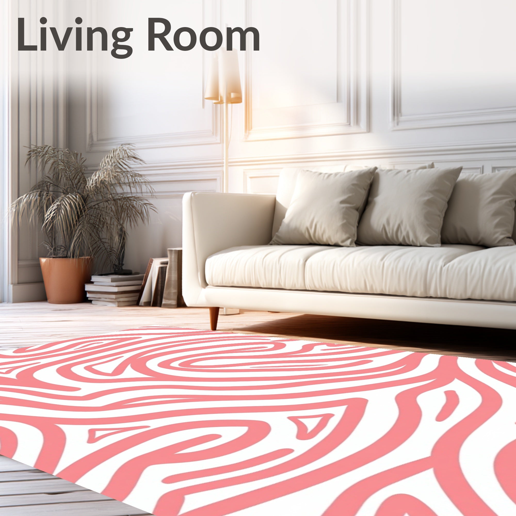 Coral Pink Swirl Animal Print Rug