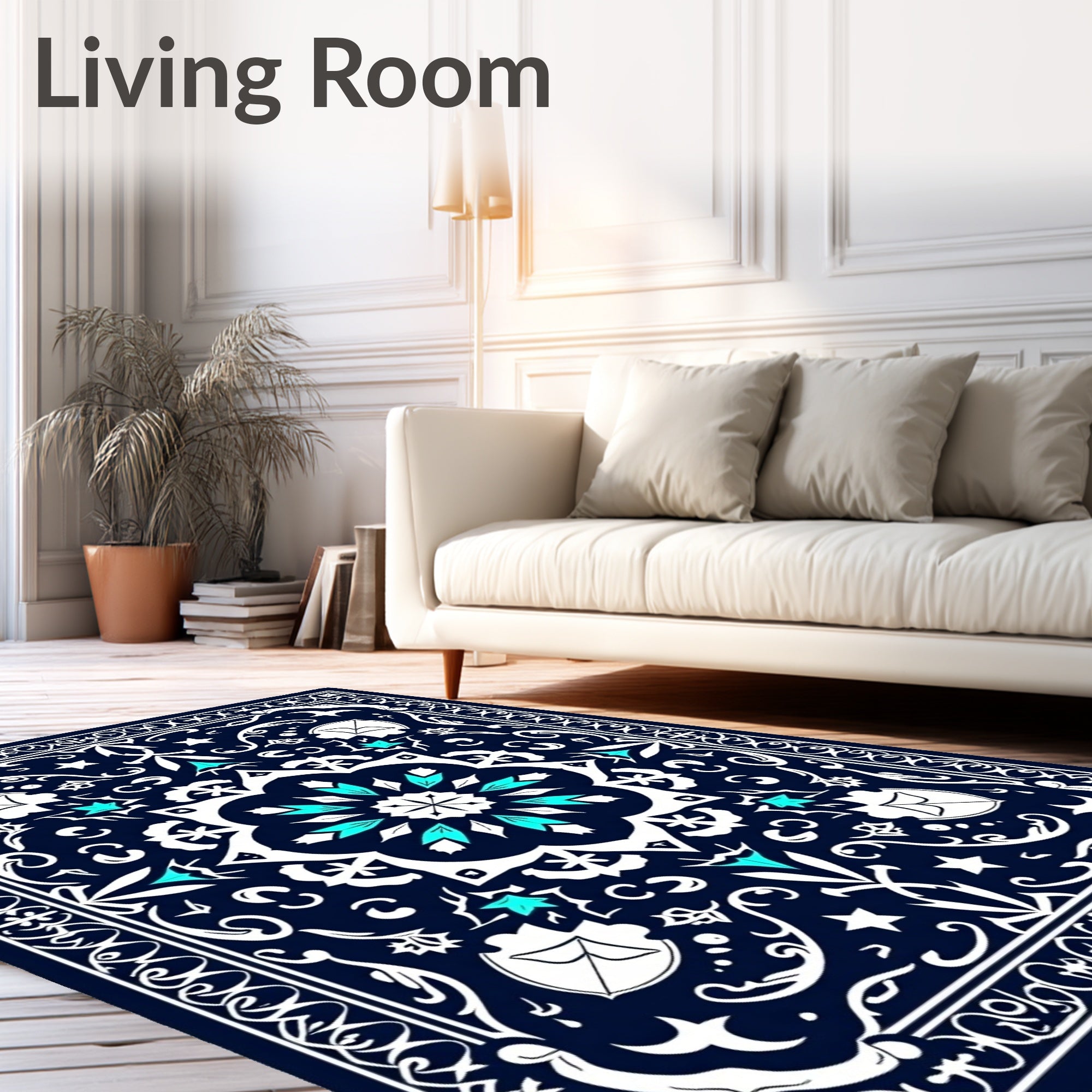 Deep Blue Cyan Starburst Medallion Rug