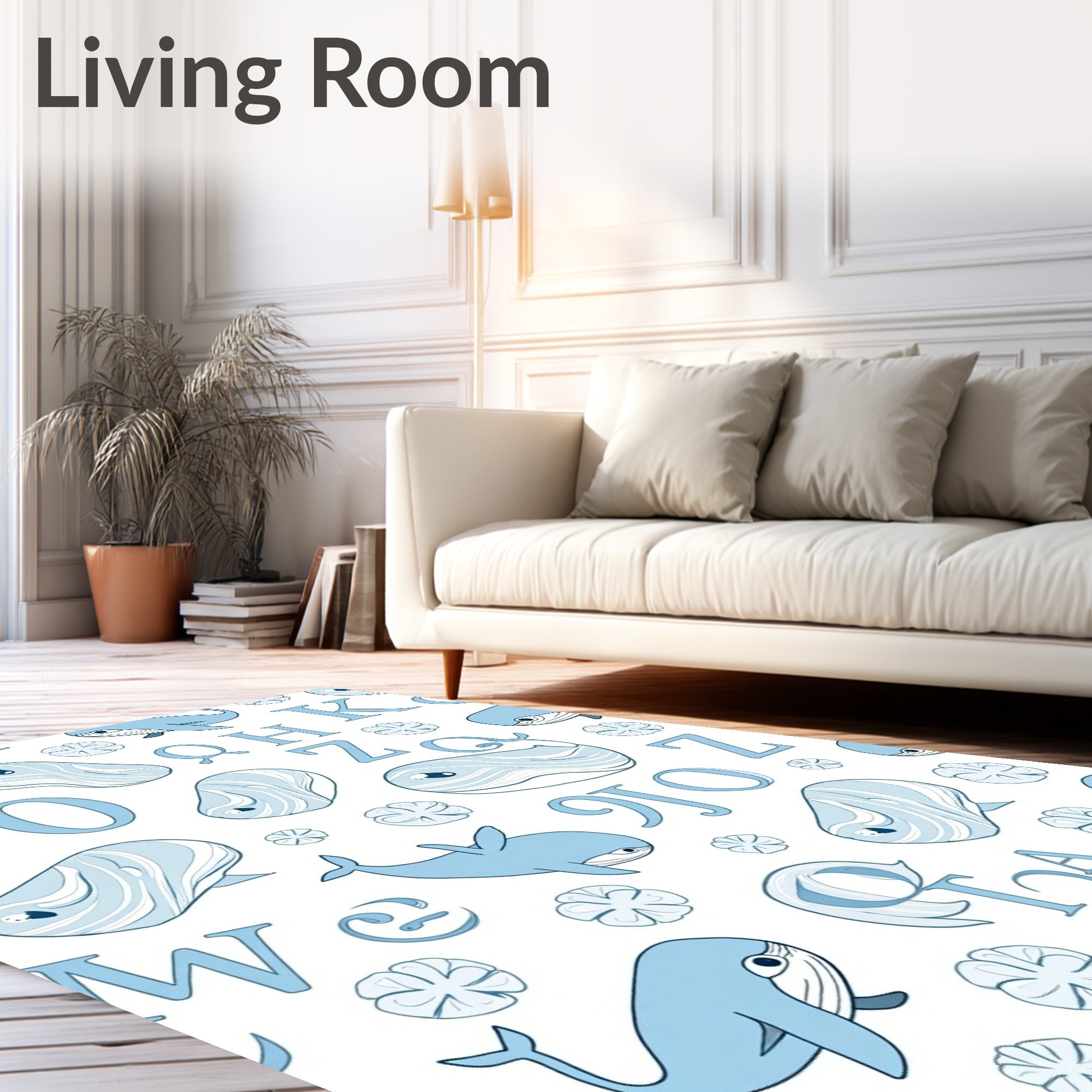 Blue Whales Among Alphabet Blobs Rug