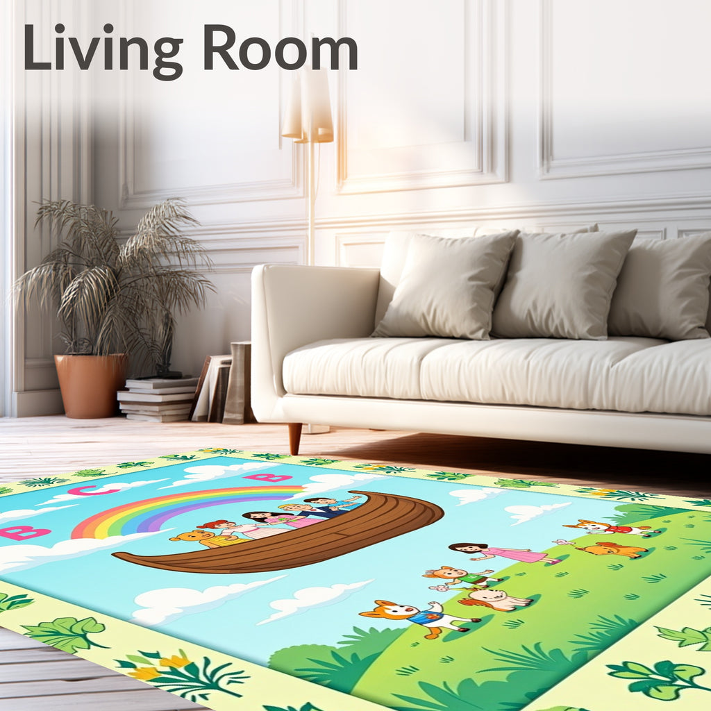 Whimsical Rainbow Ark Children's Meadow Rug