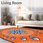 Vibrant Orange Blue Feather Mandala Rug