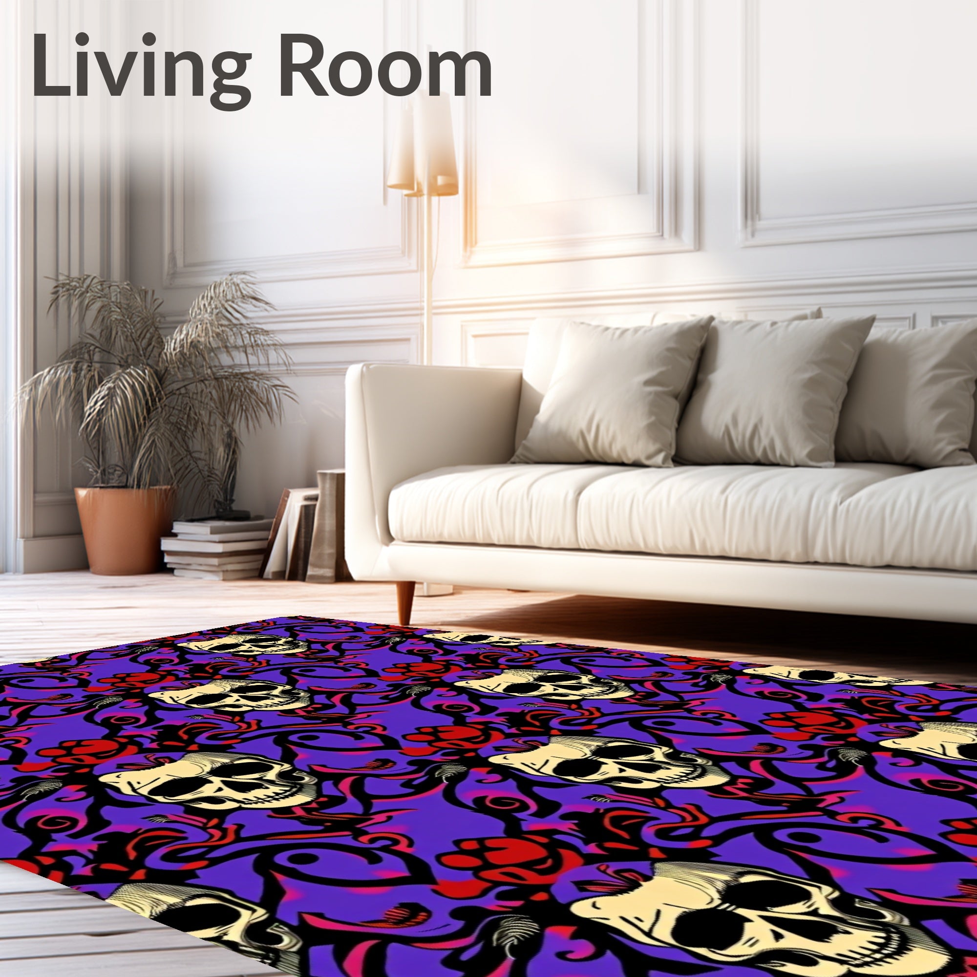 Gothic Skull Rose Swirls Rug