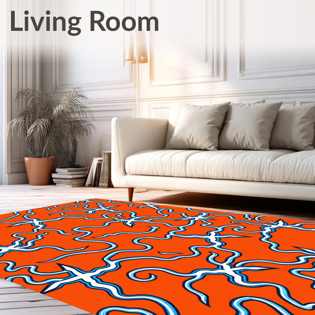 Energetic Orange Lightning Bolt Abstract Rug