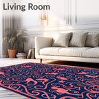 Coral Seahorse Swirl Navy Blue Rug