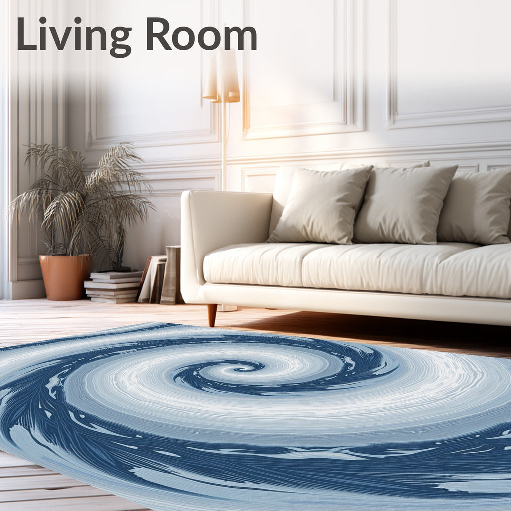Deep Blue Swirling Feather Medallion Rug