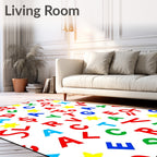 Colorful Alphabet And Stars Scattered Rug