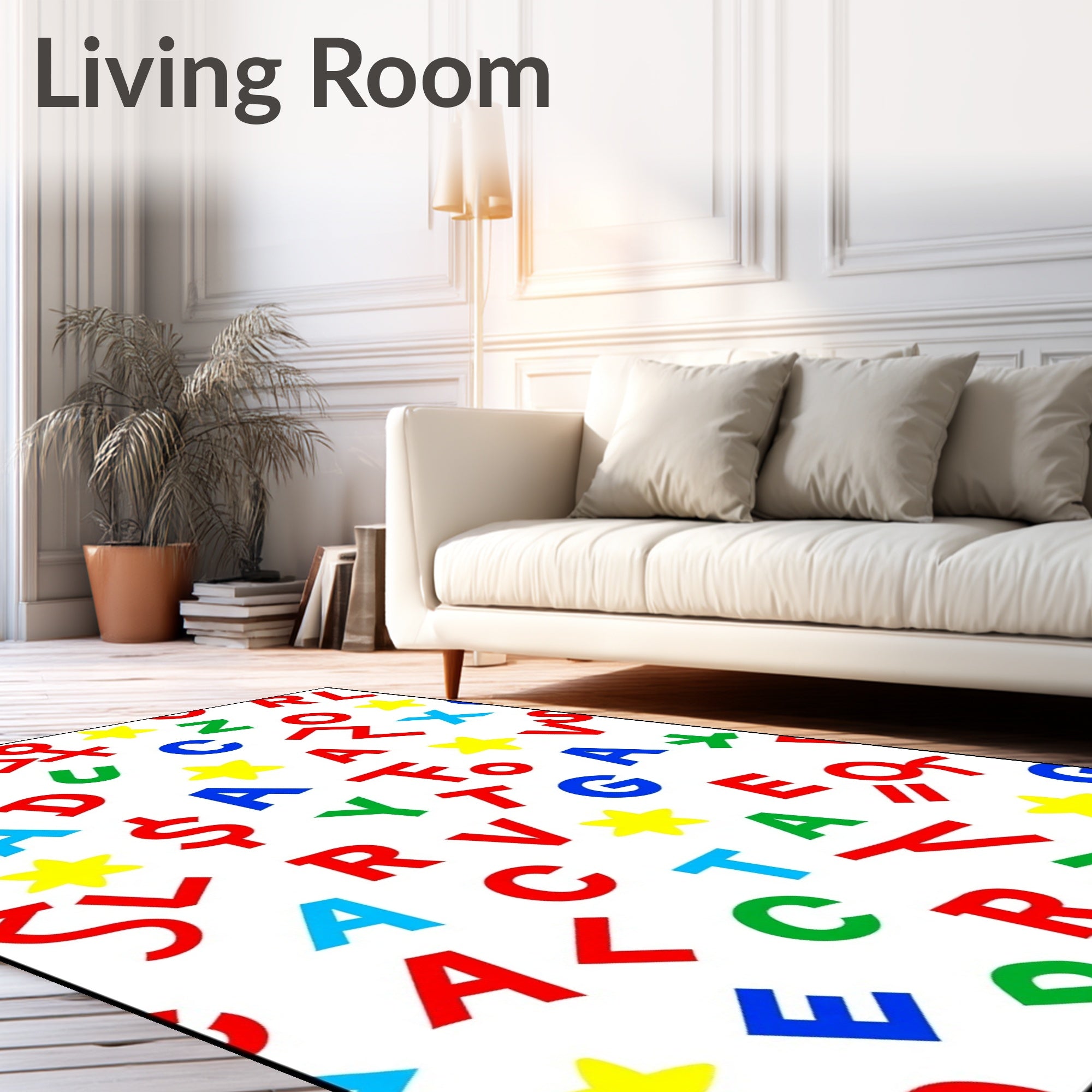 Colorful Alphabet And Stars Scattered Rug