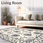 Monochrome Floral Vines Bordered Rug