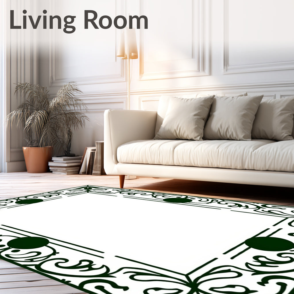 Dark Green Floral Ornate Frame Rug