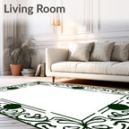 Dark Green Floral Ornate Frame Rug
