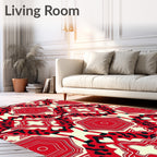 Retro Red Hexagonal Abstract Collage Rug