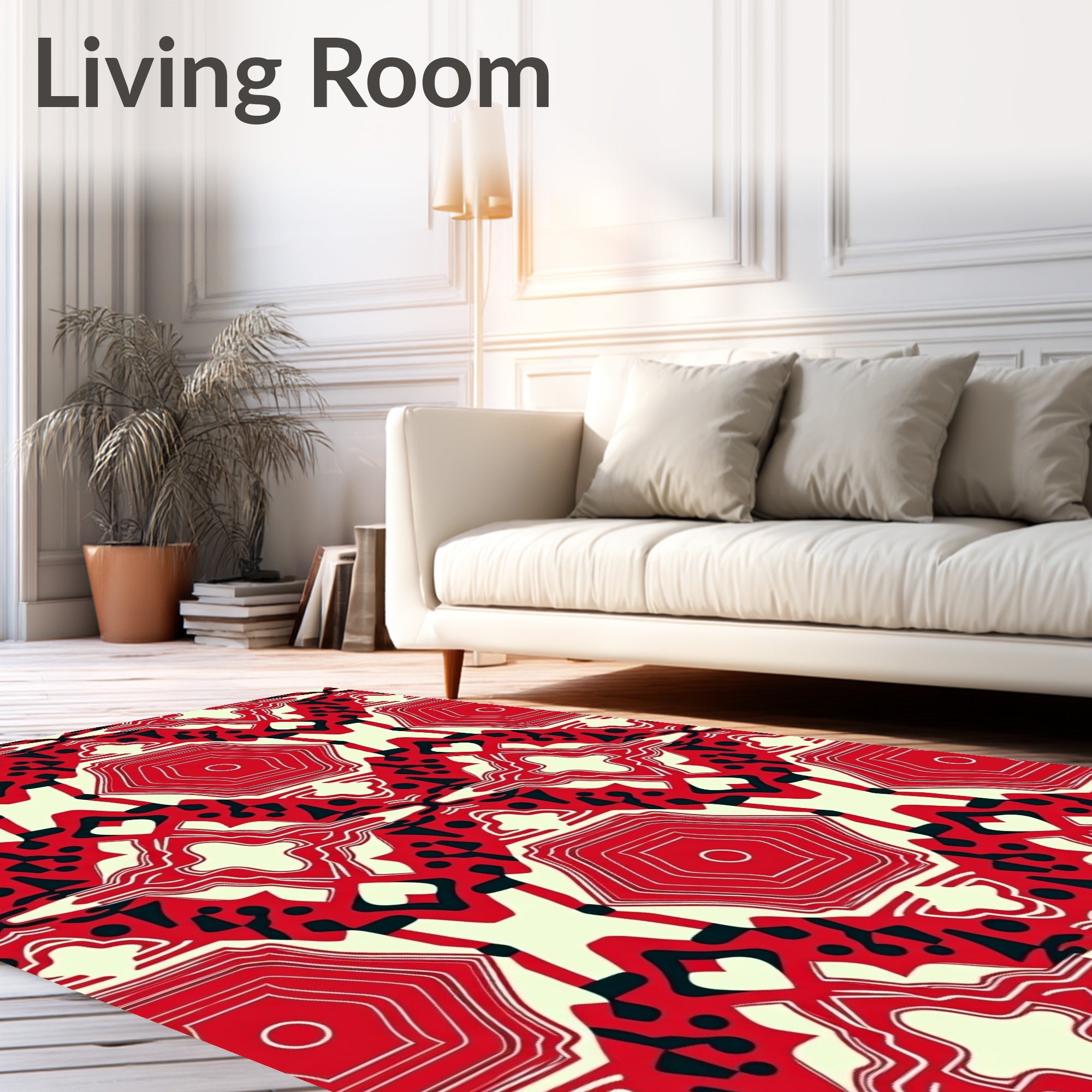 Retro Red Hexagonal Abstract Collage Rug