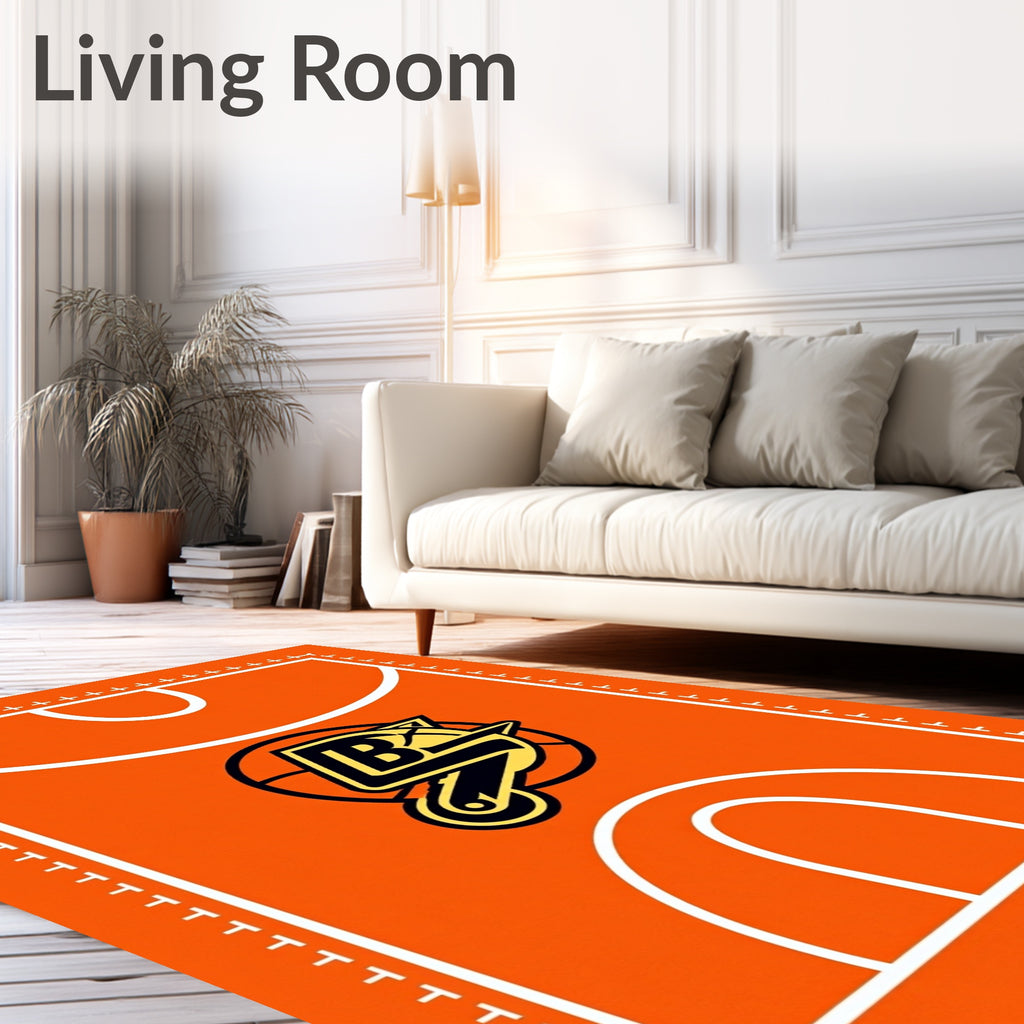 Orange Basketball Court Logo Rug