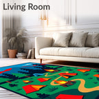 Vibrant Camping Scene Forest Mountains Rug