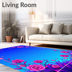 Vibrant Pink Roses Starry Night Sky Rug