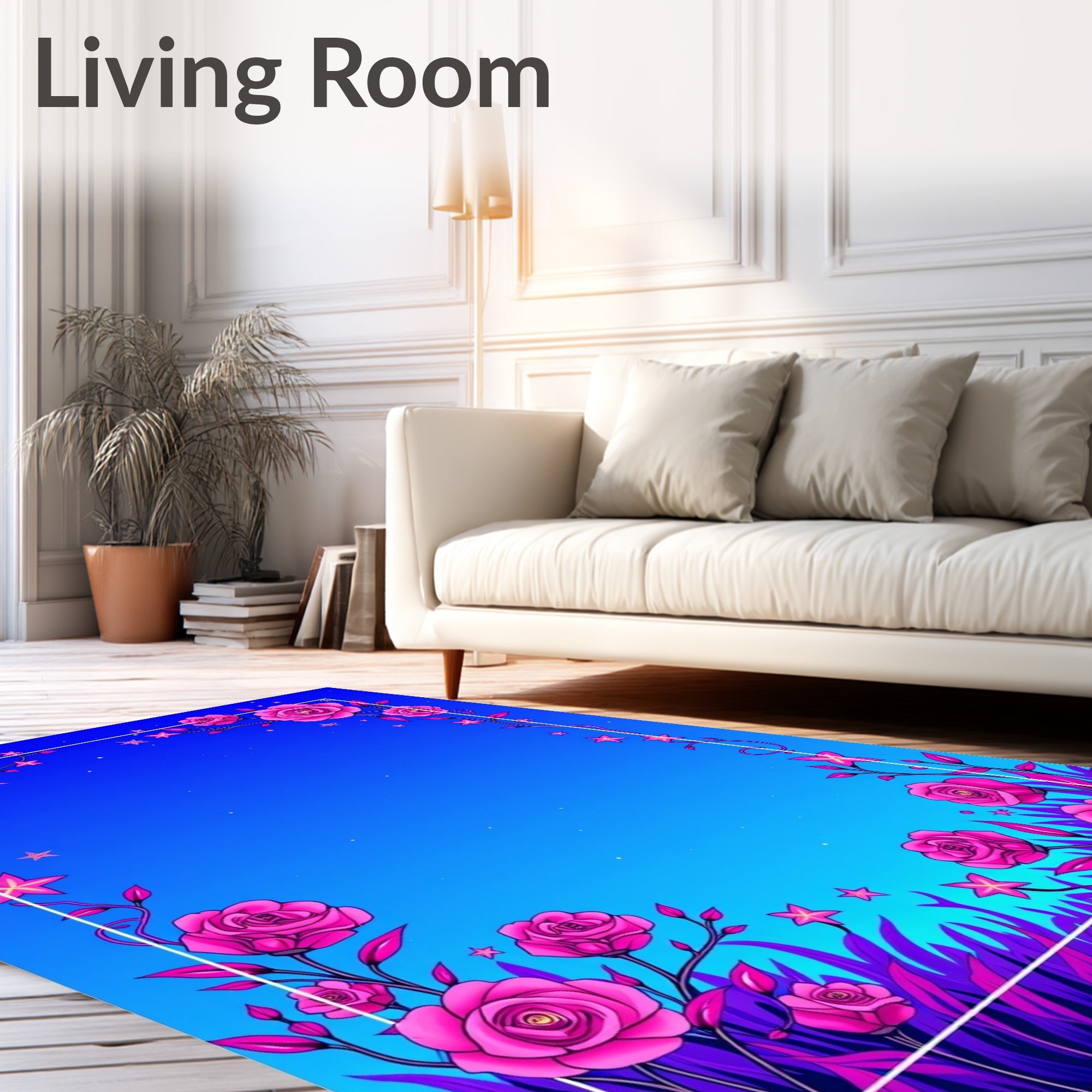 Vibrant Pink Roses Starry Night Sky Rug